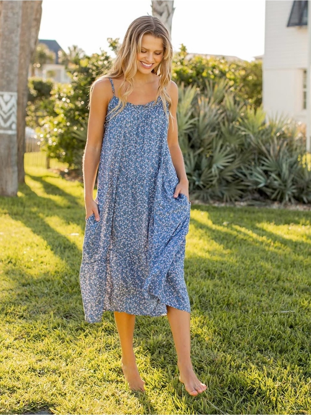 Natural Life Harley Style Blue Floral Sundress
